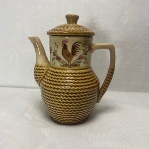 Vintage‎ Tilso Japan Hand Painted Tea Coffee Pot Rooster Farmhouse Rope Design